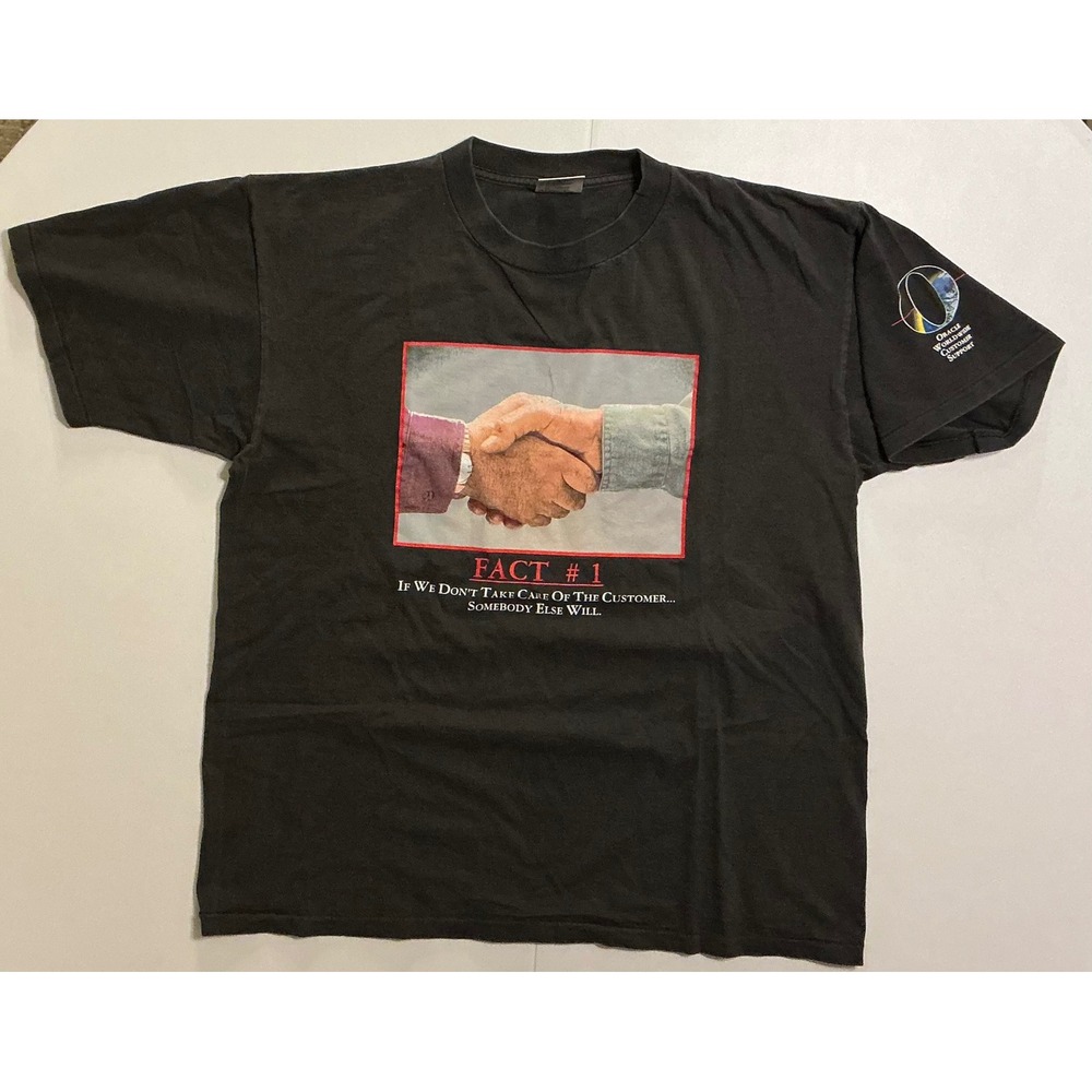 VTG 90s‎ Oracle Tech Employee Single Stich T-Shirt Oneita Black L USA Made